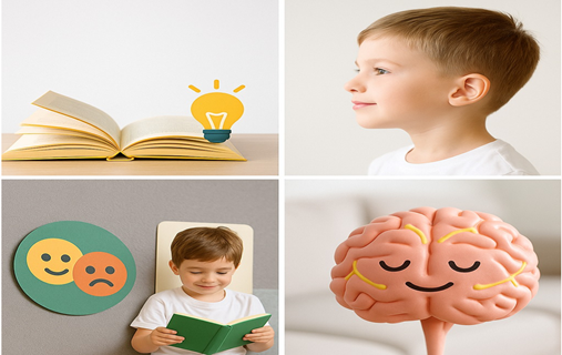 Happy child focused on learning with joy